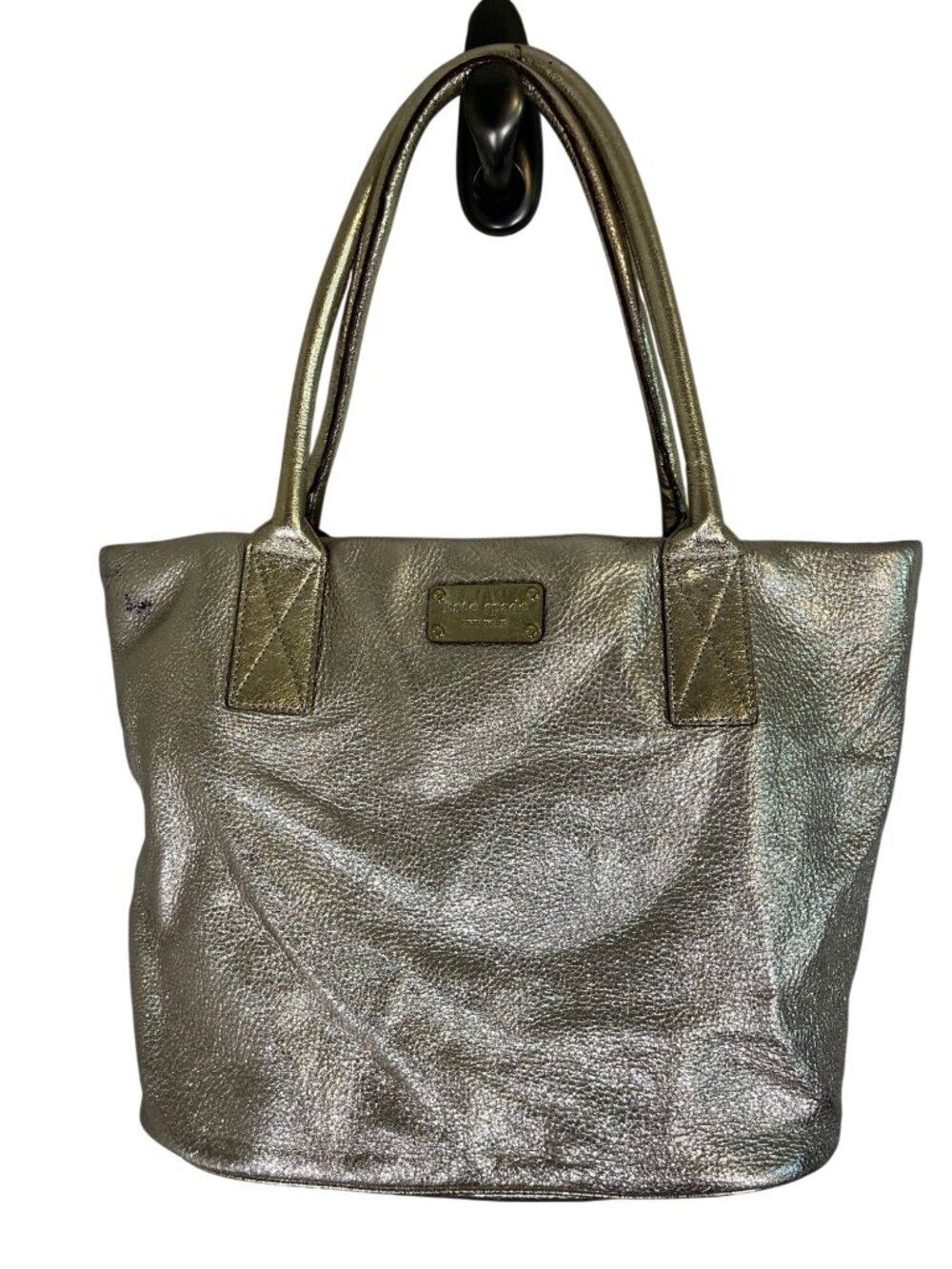 Kate Spade Leather Metallic Handle Tote Shimmer Glam Chic